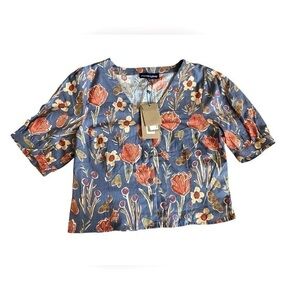 NWT Princess Highway Linen/Cotton Blend Bug And Floral Print Blouse US S…